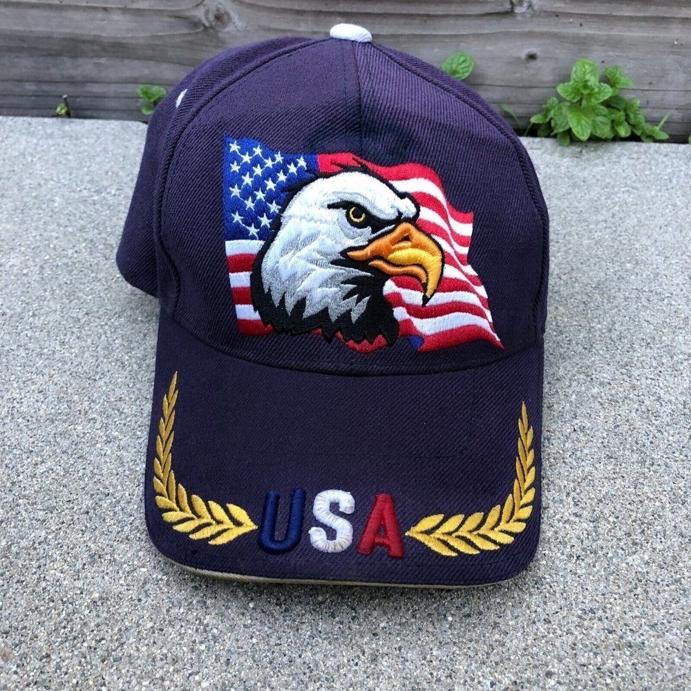 Vintage CAP TOWN USA Eagle Flag Baseball Hat Men's Blue Adjustable Cap​​​​​​